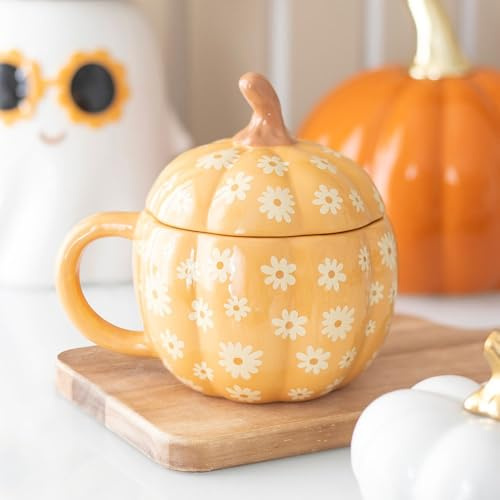 Quitting Hollywood Groovy Floral Pumpkin Lidded Mug