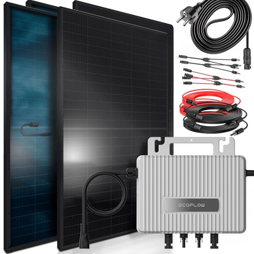 SUNNIVA® 1840W Balkonkraftwerk BIFAZIAL FULLBLACK komplett Steckdose ECOFLOW 800W Wechselrichter, PV Solaranlage, 4x 460W Glas-Glas Solarmodule, inkl. 5m Kabel, Bluetooth WIFI, Komplettset