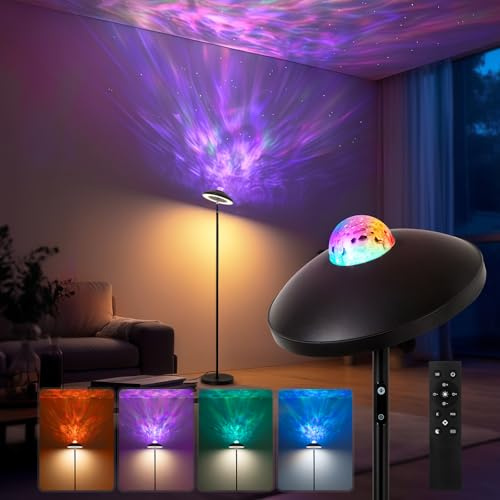 Lampadaire LED avec Projecteur d'étoiles RGB et Télécommande Noir, 176cm Lampe sur Pied Variable avec 4 Tmpératures de Couleur, 15W 1300LM Lampe d'Angle Moderne pour Chambre à Coucher, Salon, Bureau