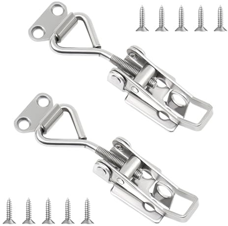 MISIQIMA 2 Pièces Loquet a Bascule Acier Inoxydable, Loquets à Bascule Réglables, Fermeture Remorque avec Trou de Serrure, Sauterelle de Serrage pour Portes de Placard et Caisses