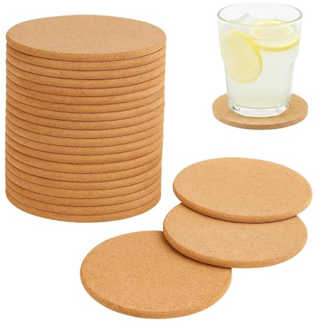 20 Korkuntersetzer Rund, 100x100x3 mm, Kork Untersetzer für Heiße und Kalte Getränke, Ideal für Tischdekoration, Möbelschutz und Barzubehör, Untersetzer Kork