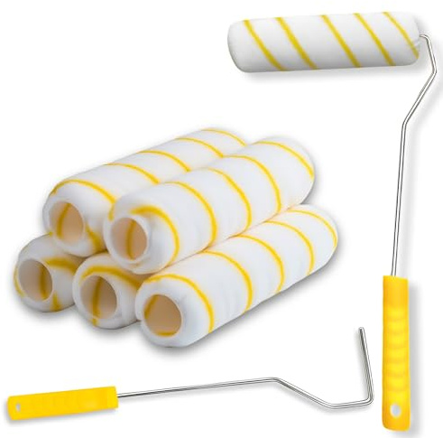 AHG 4″ Long-Handled Radiator Roller Set – Extendable Painter’s Pole for High Reach & Skirting Boards – Includes One Long Handle + 5 Roller Heads – Ideal for Radiators, Tight Corners & DIY Decorating