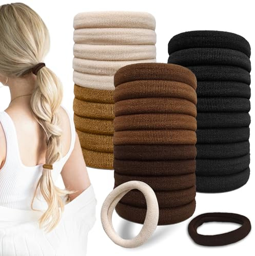 30 Pcs Elastiques Cheveux, 5 Couleurs Coton Cheveux Élastiques Cravates, Pour Queue de Cheval, Elastiques à Hair Epais Sans Dommages, Accessoires Hair Pour Femmes Hommes et Enfants