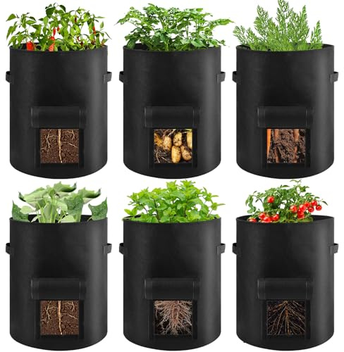 EXTRAPINS 6 Stück 10 Gallonen Kartoffel Pflanzsack, 35x45cm, Atmungsaktive Pflanztaschen aus Vliesstoff mit Sichtfenster und Griffen für Kartoffeln, Gemüse und Blumen