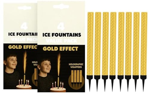 Gold Pack of 8 Ice Fountains Fountain Sparkler Candles for Cakes Birthday Anniversary Parties Champagne Fountain Sparkling Fountain, Bright Sparkle Christmas New Year