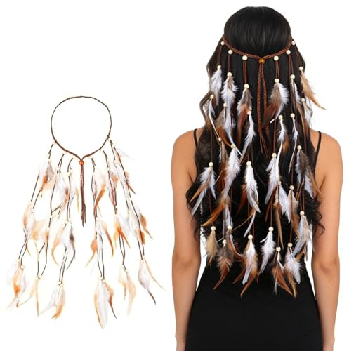Feder Haarschmuck,Boho Feder Stirnband,Indisches Feders-Stirnband,Boho-Hippie-Kopfschmuck,Vintage-Kopfschmuck,Karneval Kopfschmucks,Bohos Kopfschmucks,Haarschmuck für Damen und Mädchen