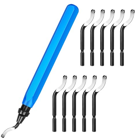 Entgrater Werkzeug mit 10 Ersatzklingen, 360° Drehbarer Entgratungsgriff für 3D Druck Plastik ABS Resin, Aluminium, Kupfer, Messing und Stahl – Präzisions-Handentgrater