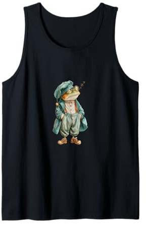 Rana dormilona en Pijama, Gafas, Gorro de Noche Estilo Vintage Camiseta sin Mangas