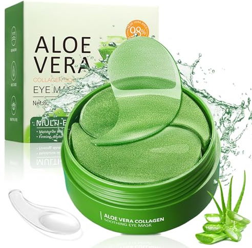 Aloe Vera ögonkuddar, 60 stycken ögonkuddar mot mörka cirklar, anti-aging ögonlappar, ögonkuddar mot påsar, rynkor, anti-åldring, svullnad, ögonkräm