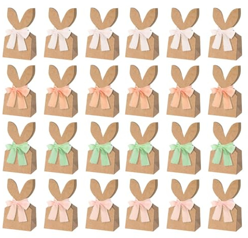 Paper Easter Gift Bags 24 Pack Bunny Ears Candy Wrap | Reusable Party Favor Sacks for, Chocolate, Cake, Treats and Kids Holiday Celebrations