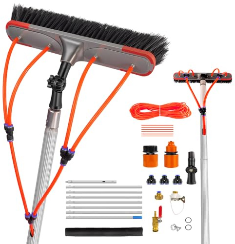 7m/23FT Aluminium Telescopic Window Cleaning Brush, Water Fed Pole Kit for High Windows, Extendable Aluminum Pole with 35cm Brush Head Adjustable Angle