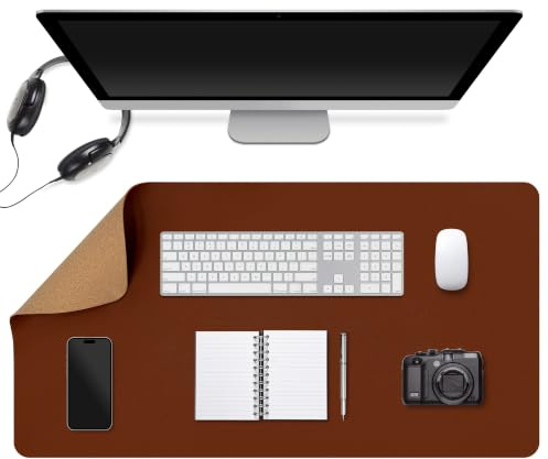 YISH Sous Main Bureau et Cuir PU, Tapis de Bureau Antidérapant Tapis de Souris 80 x 40 cm, Imperméable, Desk Mat pour Ordinateur Portable/Clavier/Souris (Marron)