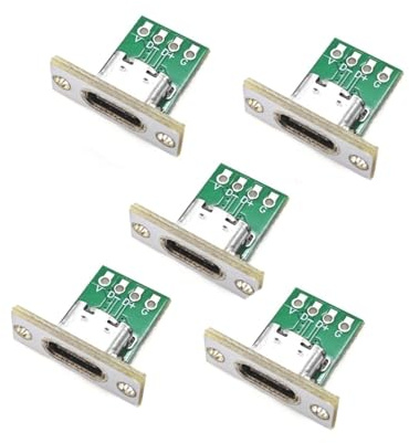 JZK Conector DIY USB-C de 5 Unidades, Adaptador Hembra de 16 Pines para soldar con Placa de PC y Orificio roscado para Montaje en Panel