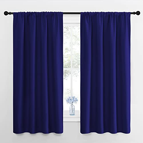 NICETOWN Curtains for Bedroom, Blackout Draperies, All Season Thermal Insulated Solid Rod Pocket Top Blackout Curtains & Drapes for Kid's Room (Navy Blue, 1 Pair, 42 x 63 Inch)
