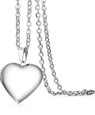 OIDEA Collana Catena Uomo Donna Acciaio Inossidabile con Pendente Cuore Liscio apribile Cornice della Foto Argento Regalo per Mamma Madre