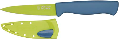 Colourworks Coltello da Cucina Spelucchino con Guaina Affilacoltelli Edgekeeper, Acciaio inossidabile, 9,5 cm, Verde Mela