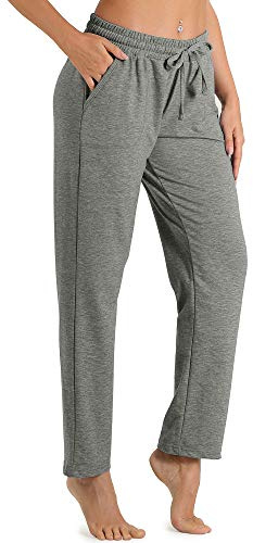 icyzone Women's Sweatpants Sport Joggers Pants Lounge Straight Leg Trousers with Pockets (L, Gray Melange)