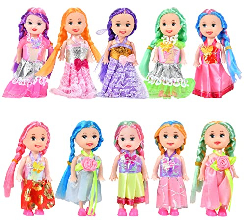 JING SHOW BUSSINESS 10 Sets Doll Clothes for 3 inch Mini Doll ，Include 10 Pieces Girl Mini Dolls, 10 Sets Handmade Doll Clothes and 10 Pairs of Doll Shoes