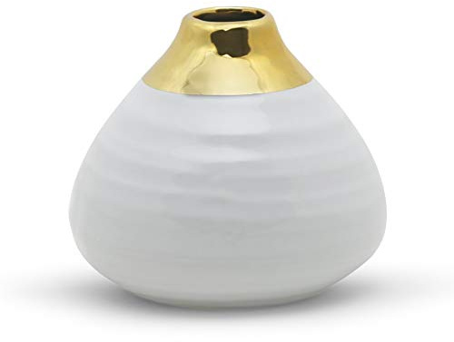 WGV Ceramic Vase, Width 4, Height 3.5, Small Gilded Bud Pot, White with Gold Rim Ball Planter for Wedding Event Office Home Decor, 1 Piece