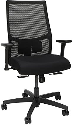 HON Ignition 2.0 nätkontorsstol med ländryggsstöd, armstöd, justerbart ryggstöd, max. Vikt 136 kg, med hjul, textil, svart (nättyg)