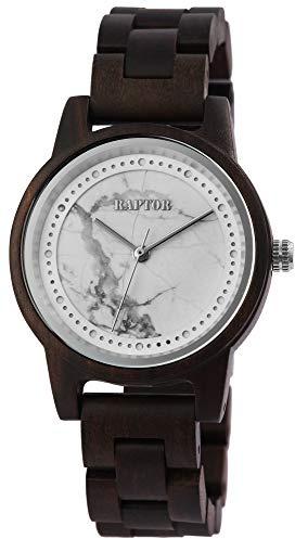 Raptor Damen-Holzuhr Natur Butterfly-Verschluss Edelstahl Analog Quarz RA10210 (Sandelholz)