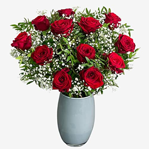 Dozen Red Roses Delivered On Valentines Day - Hand-Tied Fresh Flower Bouquet - Perfect for Valentine's Day, Birthdays, Anniversaries, and Special Occasions
