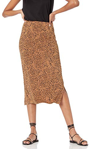 Amazon Essentials Gonna Media in Maglia con Elastico in Vita (Taglie Forti Disponibili) Donna, Cammello Scuro Leopardata, S