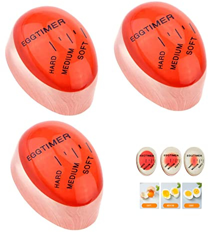 Temporizador de Huevos 3PCS Rojo Zemporizadores de Huevos Timer de Huevos de Cocina en Casa, Huevo Hervido Suave, Medio, Duro,Sensible Calor Hervidor de Huevos Egg Timer para la Cocina Familiar
