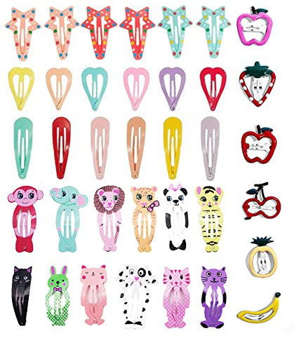 Kafeiya 36 Pièces Barrettes à Cheveux,Couleur bonbon animal Barrettes,Barrettes à Cheveux Fille,Couleur Barrette Cheveux en Métal,Motif Mignon Épingles à Cheveux Animaux