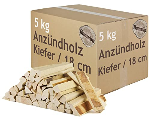 Anmachholz Anzündholz Kiefer Auswahl 5-100 kg Anfeuerholz Brennholz Feuerholz Kaminholz Holz Anbrennholz Anzünder Kiefernholz Kammergetrocknet Grill Flameup, Menge:5 kg