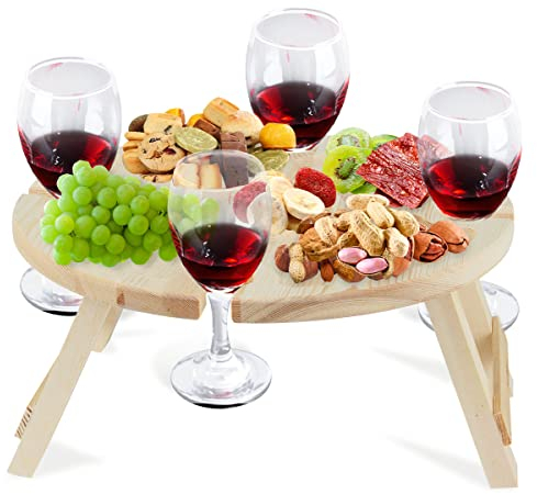Hillylolly Vassoio Aperitivo, Portable Tavolo da Vino da Esterno, Mini Wooden Foldable Picnic Table, Tavolino Pieghevole da Vino, per la Fotografia