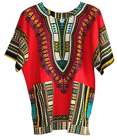 F Fityle Homme et Femme Africain Dashiki Chemise, Style Traditionnel Wear Festival Top Vêtements, Rouge, Taille Unique
