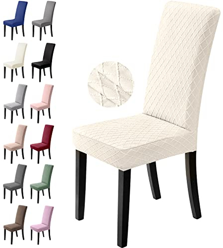 BalladHome Stuhlhussen 6er Set Stretch Stuhlbezug Stuhlüberzug Esszimmerstühle Bezug Universale Elastische Hussen waschbar Abnehmba für Hotel, Bankett, Büro, Partys Deko (6 Stück, Cremeweiß)-L
