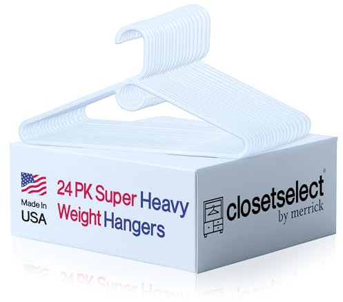 Super Heavy Duty Plastic Hangers, Made in USA, White Super Heavy Weight Hanger, 24 Pack