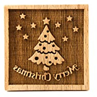 Folkroll 13275 - Keksstempel - Keksstempel - Plätzchenstempel verziert eckig - Weihnachtsbaum Merry Christmas - Buchenholz - 55x55mm
