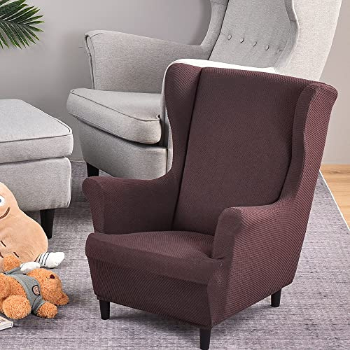 Highdi Kinder Sesselhusse Ohrensessel aus Jacquard, Kindersessel Bezüge Hoher Rücken, Elastischer Elasthan Sesselhusse für Relaxsessel, Fernsehsessel, Lesesessel (Braun)