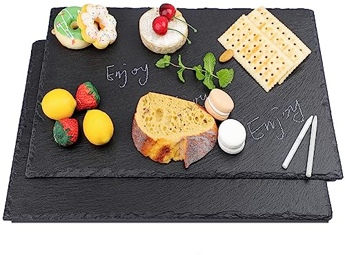 2 Pcs 16 x10 in Slate Cheese Boards Slate Board for Meat Cheese Appetizers, Serving Plate Tray Serving Stone Boards Platter with 2 Chalks for Christmas Housewarming