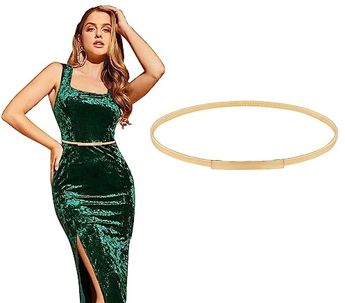 SJBAUTYO Damen Dünner Metallgürtel Goldbund Elastischer Metall kettengürtel für Kleid