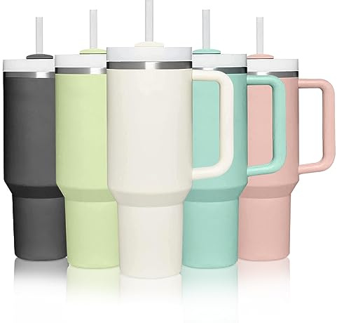 mebiusyhc 40oz Stainless Steel Vacuum Insulated Cup Double Wall Travel Flask Car Coffee Mug Tumbler with Straw with Handle for Hot Iced Coffee