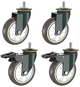 Aiyomi Industrielle Schwerlast-Rollen 5 Zoll Leise Gummiräder M10 M12 M14 M16 Gewinde Universal Schwenkbar Transport-Rollen Mit Bremse Lenkrollen 500 KG Tragfähigkeit (4 Stück)
