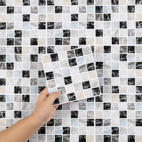 Hode Tile Stickers Stick on Tiles Peel and Stick Self Adhesive Wall Tiles | Marble Mosaic Kitchen Bathroom Tile Stickers Sticky Back Plastic Waterproof Vinyl 15x15cm 24pcs