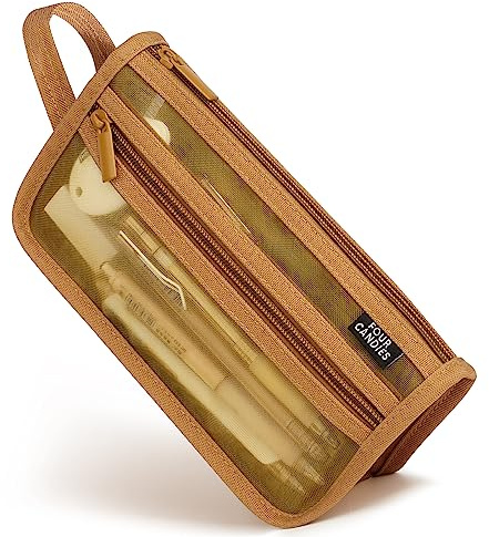 Four Candies Federmäppchen Transparent Federtaschen Farbig Mäppchen Etui Stifte, Groß Etui Schule Zippered Desk Organizer Schlamppermäppche Damen Tasche Halter Schreibwaren, Braun