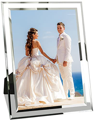 PIGPIGFLY Cornice Foto 25x20 cm in Vetro, Cornici Argento, Foto di Famiglia e Foto di Matrimonio, Regalo