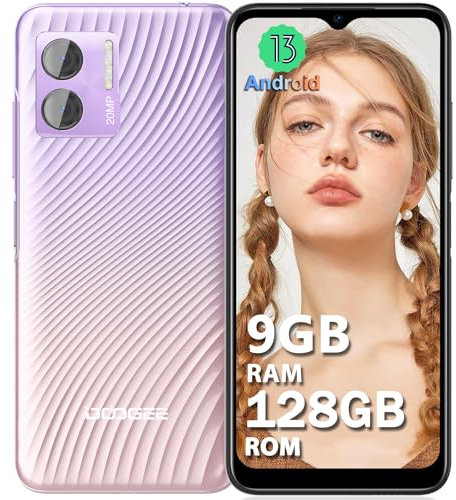 DOOGEE N50S Telephone Portable [2024], 9GB RAM + 128GB ROM Android 13 Smartphone, 20MP Caméra, Octa-Core, Écran 6.52” HD+, 4200mAh, Dual SIM 4G/Widevine L1/Face ID/OTG/GPS/3.5mm Jack - Rose