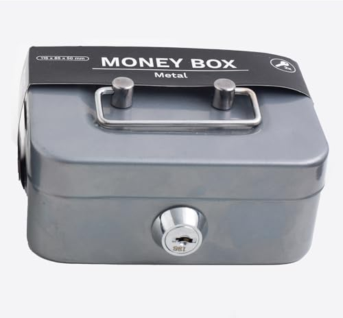XNSHUN Kleine Geldkassette Kleiner Safe, Kasse Mit 2 Schlüsseln Geldkassette Abschließbar, Tresor, Trinkgeldkasse, Geldkasse Für Münzen & Scheine, 11.5 X 8.5 X 5.8 cm (Grau)