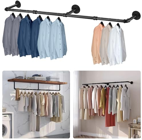 Lighterday 180 cm väggmonterad klädstång industriell klädstång metall slitstark klädstång avtagbara hängande skenor för kläder, snygg skena för sovrum garderob (180 cm)