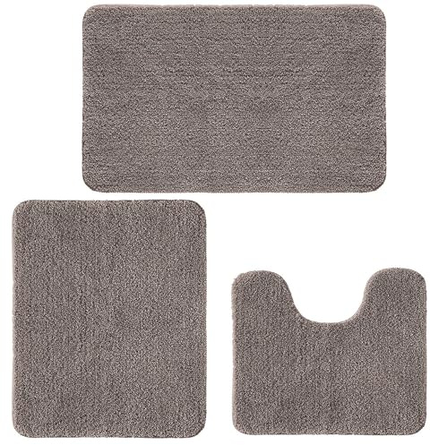 Achiiso rutschfest Badematten Set 3 Teilig U40x50+50x60+50x80cm Kaffee | Wasserabsorbierend Mikrofaser, Waschbar，Plüsch, Toilettenmatte, Duschmatte