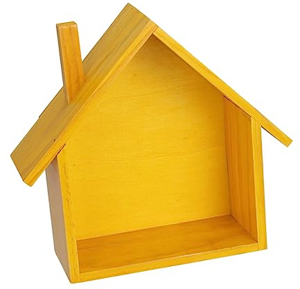 Kleines Ausstellungsregal Weihnachten Party, Wandregal Gelb für Wandmontage | Hausform, zum Aufbewahren und Präsentieren, Leicht Anzubringen, Kinderzimmer oder Küche, Dekorativ