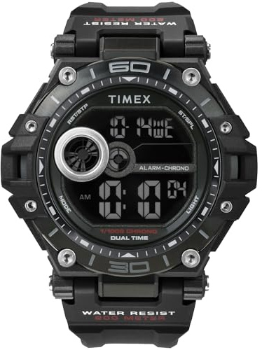 Timex Sport - Reloj de 52 mm para Hombre, Correa de Resina Negra, Esfera Digital, Caja Negra TW5M63300