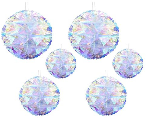 6pcs Hanging Decorations Iridescent Honeycomb Ball Foil Ceiling Hanging Folding Rainbow Shine Party Ornaments for Bridal Shower Wedding Birthday Frozen Theme Party Decoration